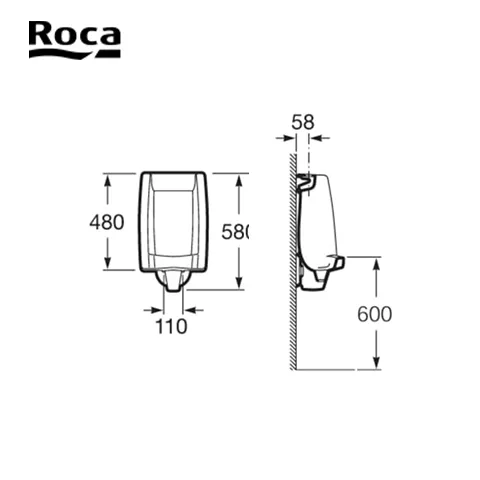 Roca  Vitreous china urinal with top inlet (Mural) 46 x 33 x 72 Cm - Surabaya