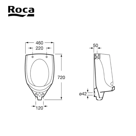 Roca Vitreous china urinal with back inlet (Mural) 46 x 33 x 72 Cm - Surabaya