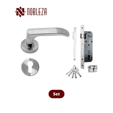 Nobleza Door Handle Rosette Lycia SN/CP Set - Surabaya