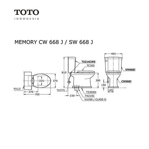 TOTO CW 668 J / SW 668 J Pcs Rough-In: 230 mm (S-Trap) - Surabaya