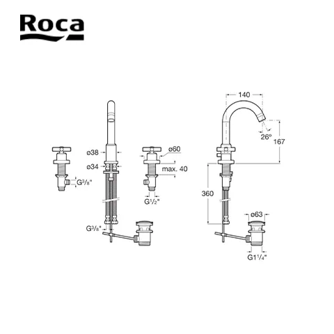 Deck-mounted basin mixer  (Loft) 14 Cm x 27 Cm - Surabaya