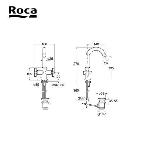 Roca Basin mixer with pop-up waste (Loft) 14 Cm x 27 Cm - Surabaya
