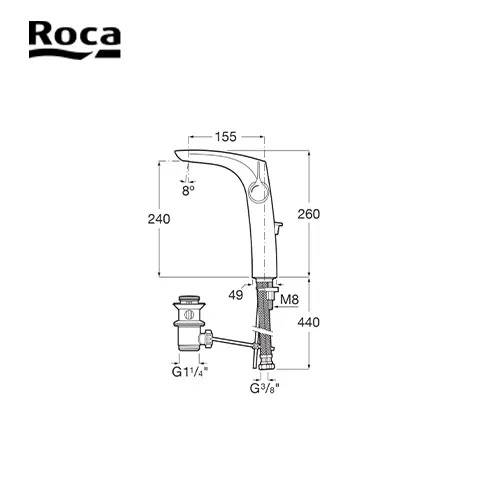 Roca High-neck basin mixer with pop-up waste