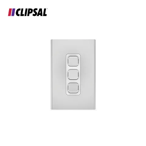 Clipsal Iconic Styl Switch Plate Skin, Vertical/Horizontal, 3 Gang 82,0 x 126,0 x 8,5 mm Silver - Surabaya
