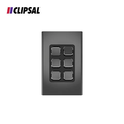 Clipsal Iconic Styl Switch Plate Skin, Vertical/Horizontal, 6 Gang 82,0 x 126,0 x 9,0 mm Black - Surabaya