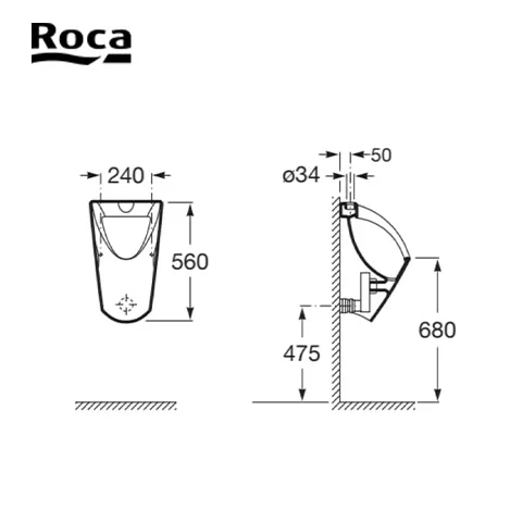 Roca Vitreous china urinal with top inlet (Chic) 32.5 x 33 x 56 Cm - Surabaya