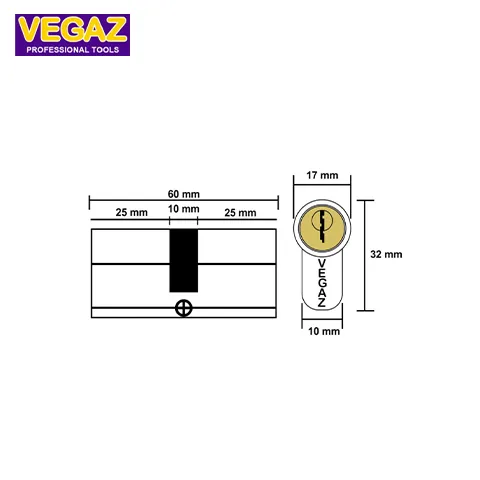 Vegaz Silinder Kunci Pintu Kuningan 60 mm x 17 mm - Surabaya
