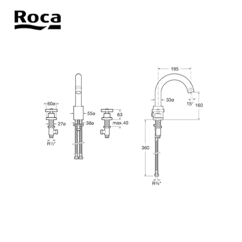 Roca Deck-mounted bath mixer (Loft) 27 Cm x 19.5 Cm - Surabaya