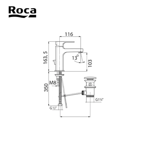 Roca Basin mixer with pop-up waste (Escuadra) 16.5 Cm x 11.6 Cm - Surabaya