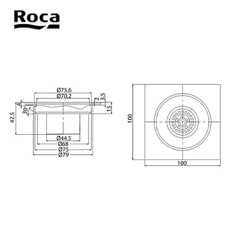 Roca Floor drainer with bell-type odour seal 10 Cm x 10 Cm x 4 Cm - Surabaya