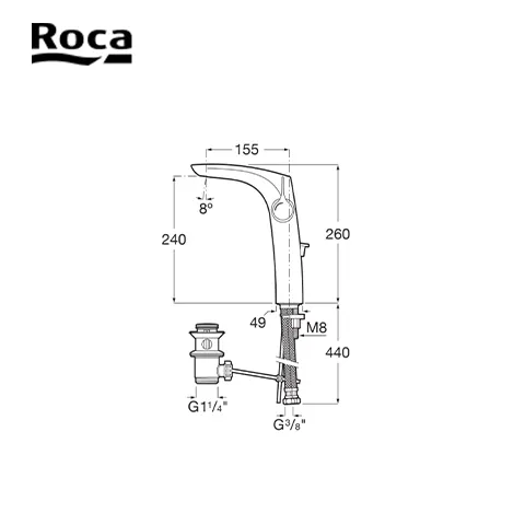 Roca High-neck basin mixer with pop-up waste 26 Cm x 15.5 Cm - Surabaya